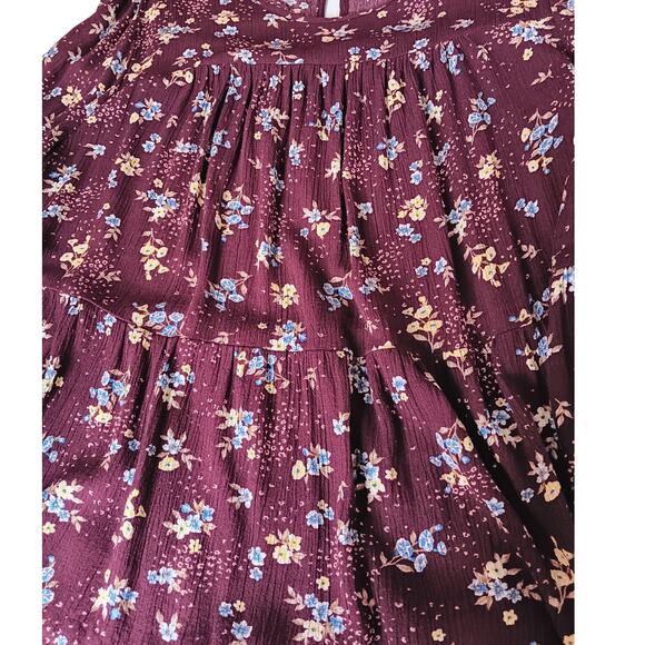 NEW TORRID Blouse Top 2X Tiered Floral Boho Peasant Flowy Cottagecore‎ Burgundy - Picture 4 of 11